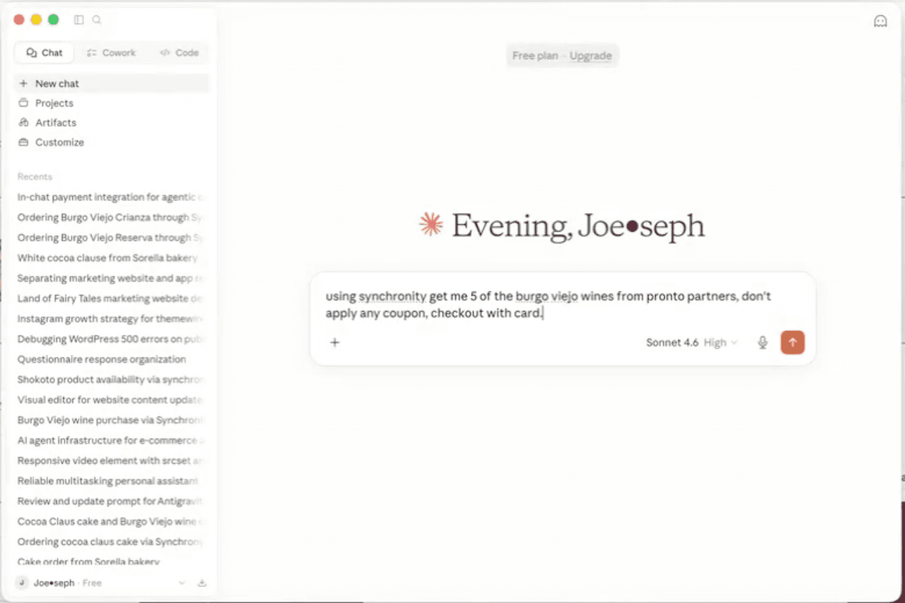 Asking Synchronity to find wines across connected stores