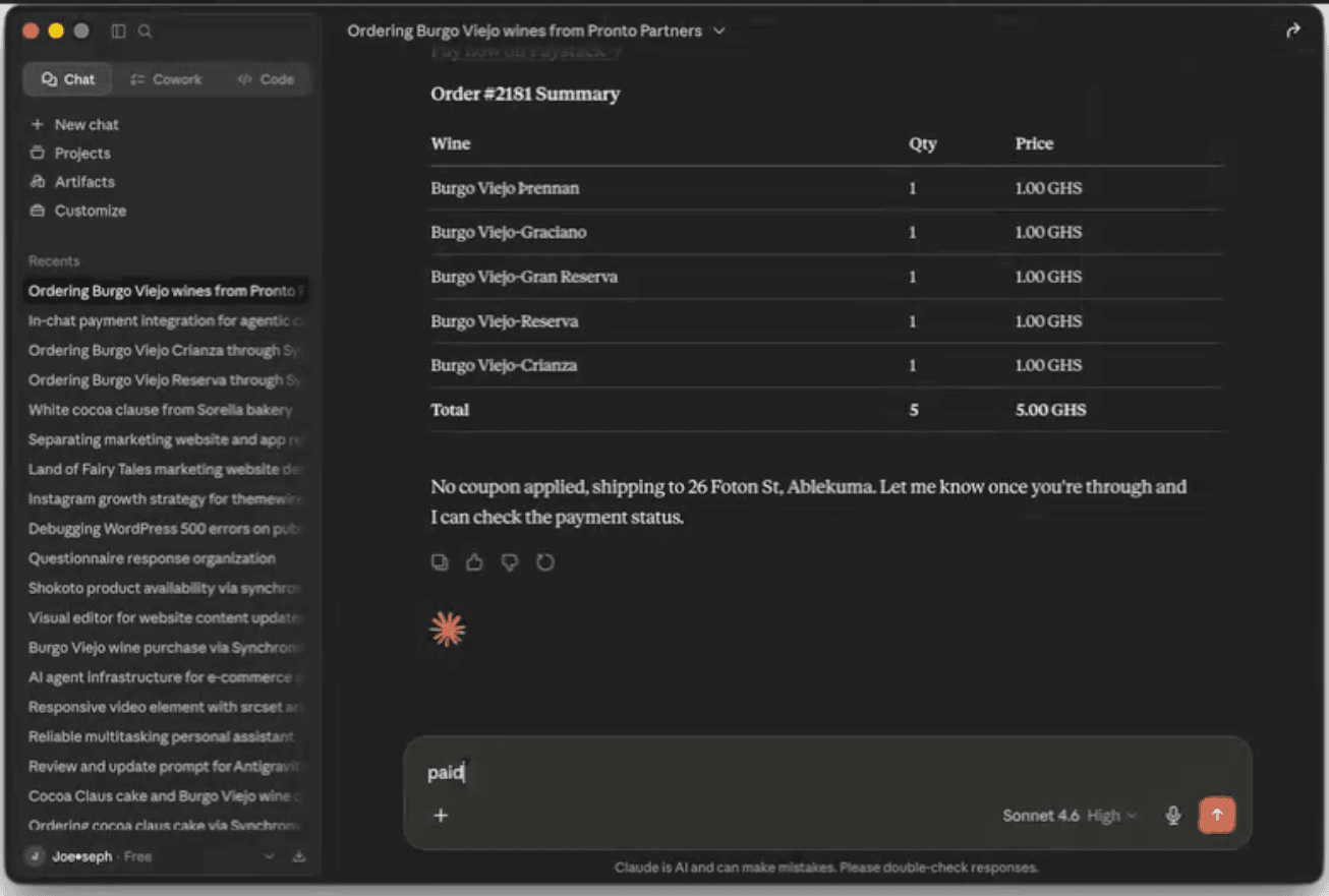 Order summary and confirmation in chat